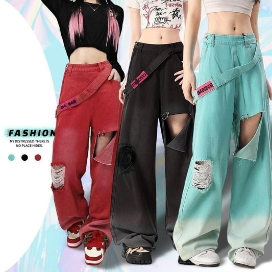 Summer New Loose Straight Irregular Personality Waist Seal Light Color Contrast Color