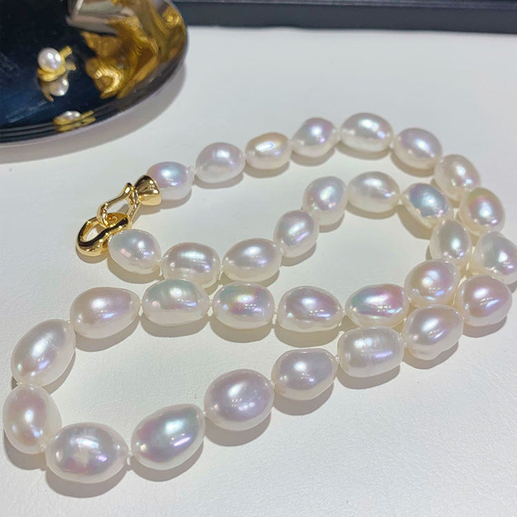 Natural Large Particle White Colorful Shaped Baroque Freshwater Pearl Necklace