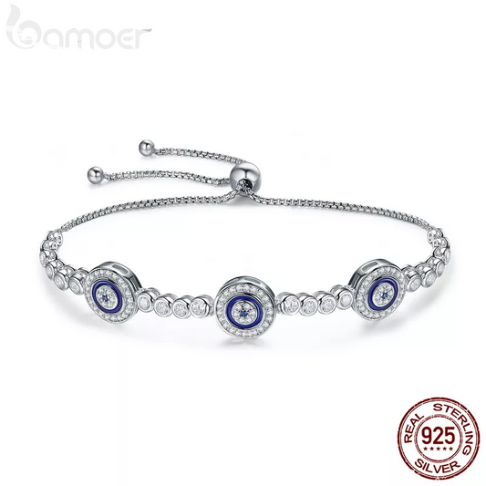 Bracelet                                                  925 Sterling Silver Luxury Round Blue Evil Eyes Clear Cubic Zircon Crystal Tennis Bracelet Jewelry SCB002