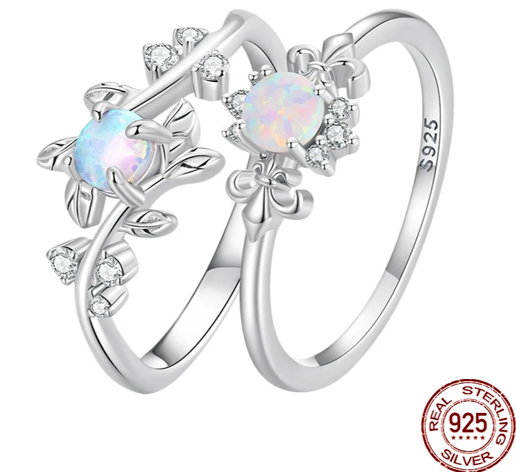 Vivienne RING
 925 Sterling Silver Leaf Ring White Opal Rings Elegant Vine Ring for Women Birthday Gift with Jewelry Box