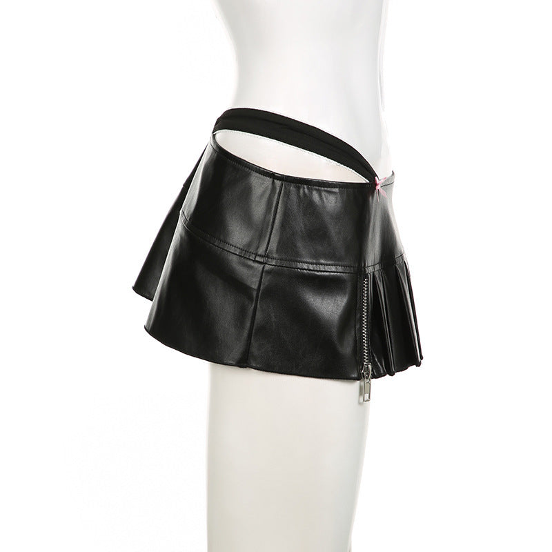 Women's Graceful And Fashionable Asymmetric Design Stitching Mini Pleated Skirt