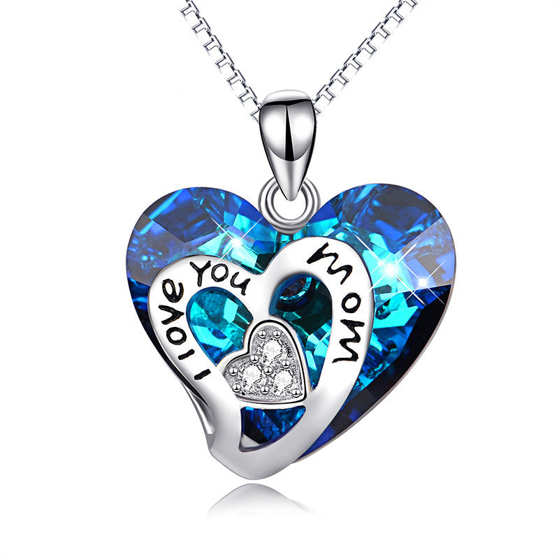 Fashion Blue Crystal Butterfly Heart Pendant Pendant