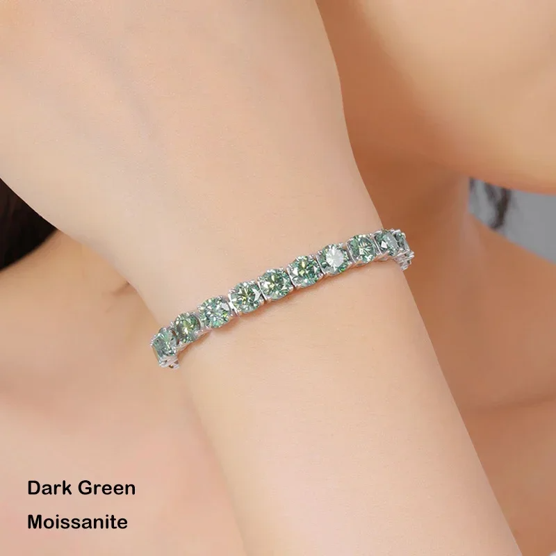 Green Moissanite Tennis Bracelet for Men- Women
 GRA Certified 3/4/5/6.5MM Full Dark 
S925 Silver All Diamond Link Bracelets