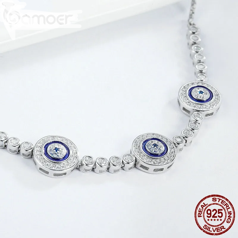 Bracelet                                                  925 Sterling Silver Luxury Round Blue Evil Eyes Clear Cubic Zircon Crystal Tennis Bracelet Jewelry SCB002