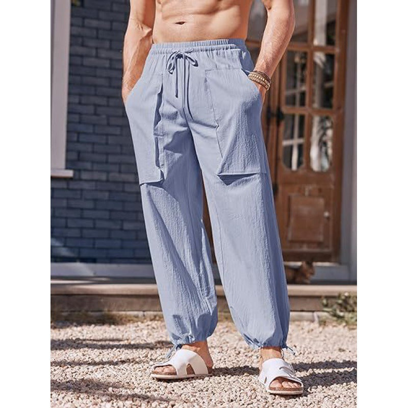 Summer Men's Multi-pocket Plus Size Cotton And Linen Casual Pants