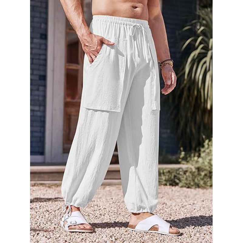 Summer Men's Multi-pocket Plus Size Cotton And Linen Casual Pants