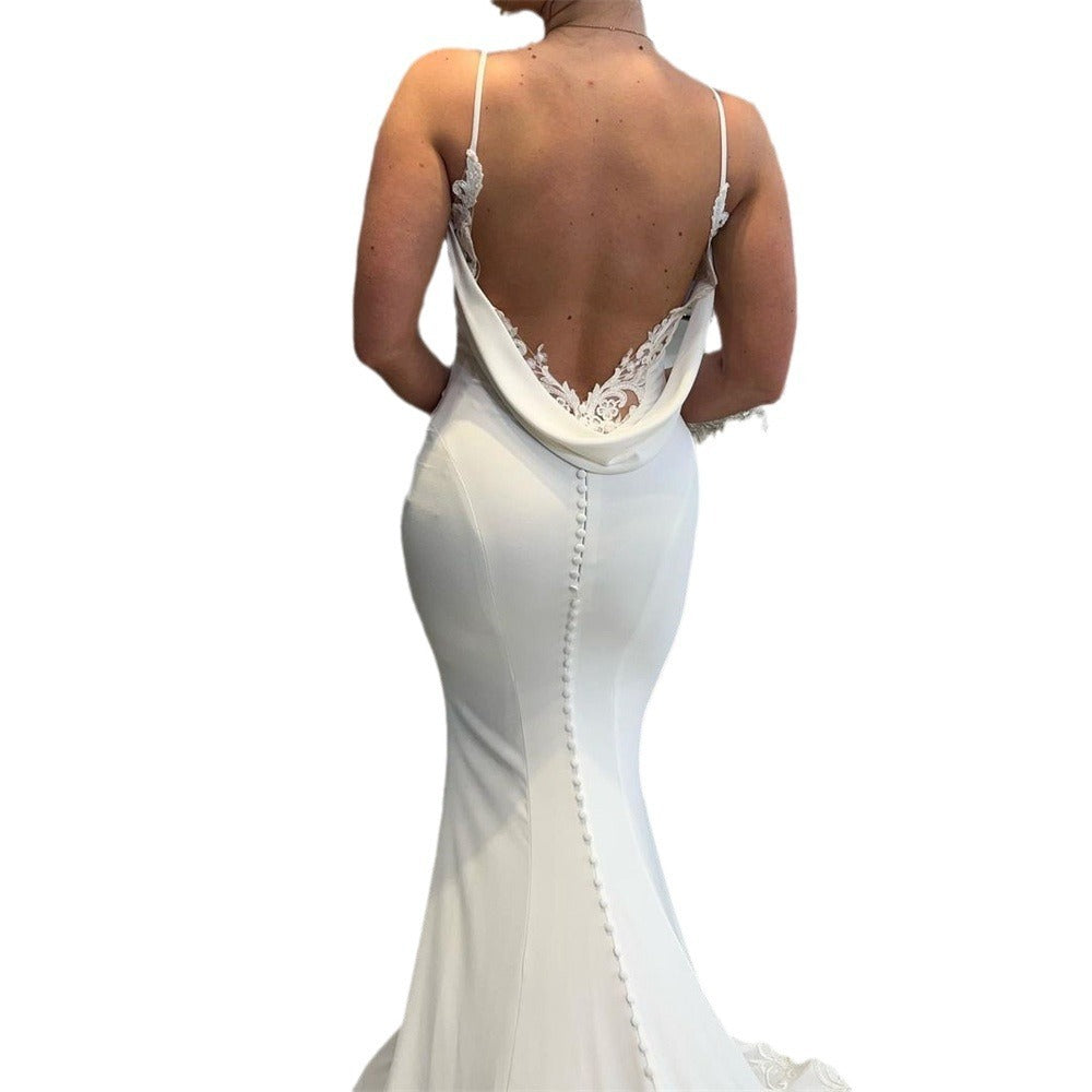 Bridal Backless Simple Satin Super Fairy Mori Style Trailing Strap Welcome Dress