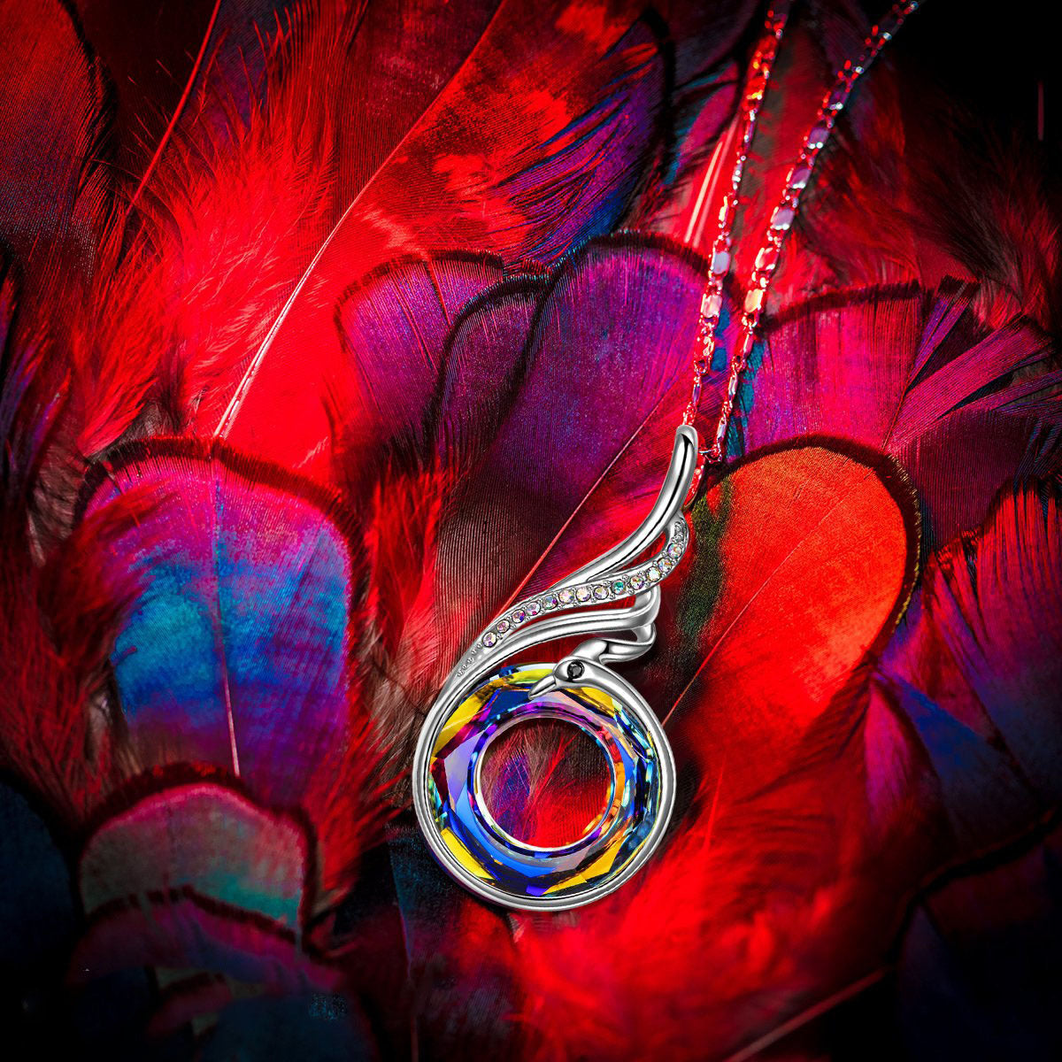 Seven Color Shijia Crystal Phoenix Pendant