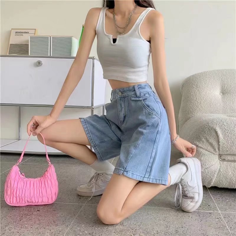 Jeans Women's Straight-leg Wide-leg Pants Split Shorts