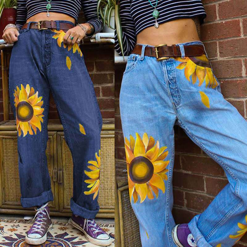 Women's Sunflower Printed Washed Jeans