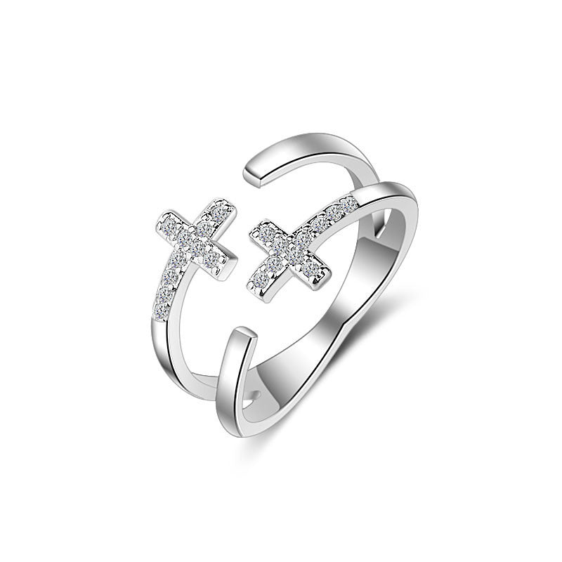 Double cross diamond ring