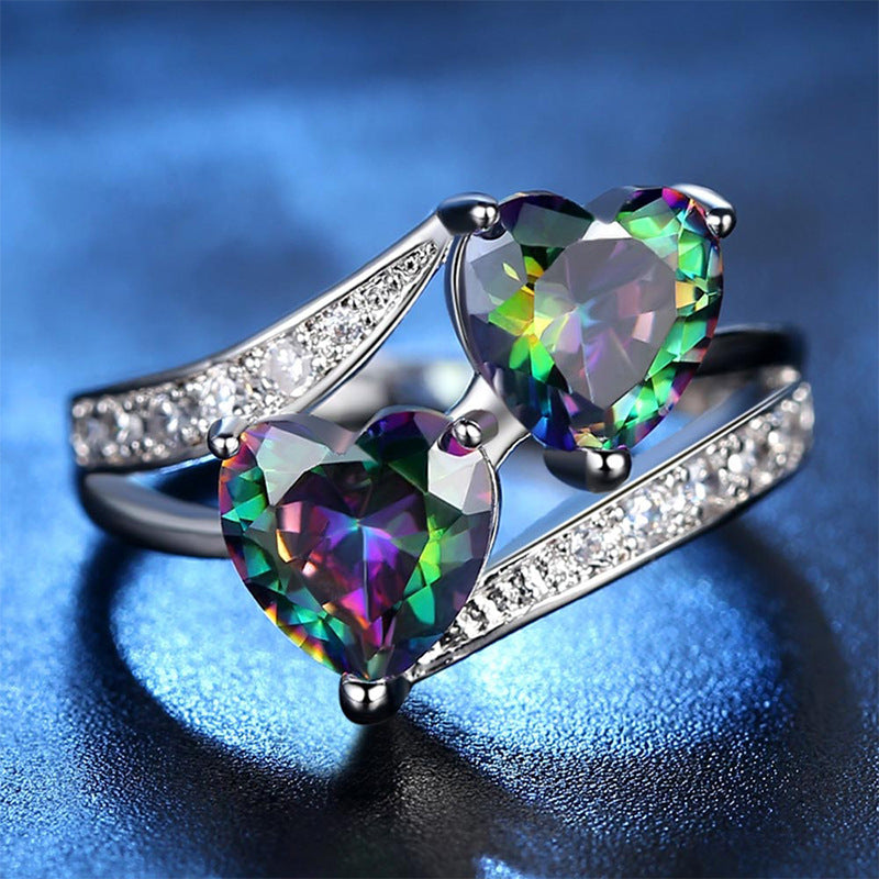 Purple double heart zircon ring