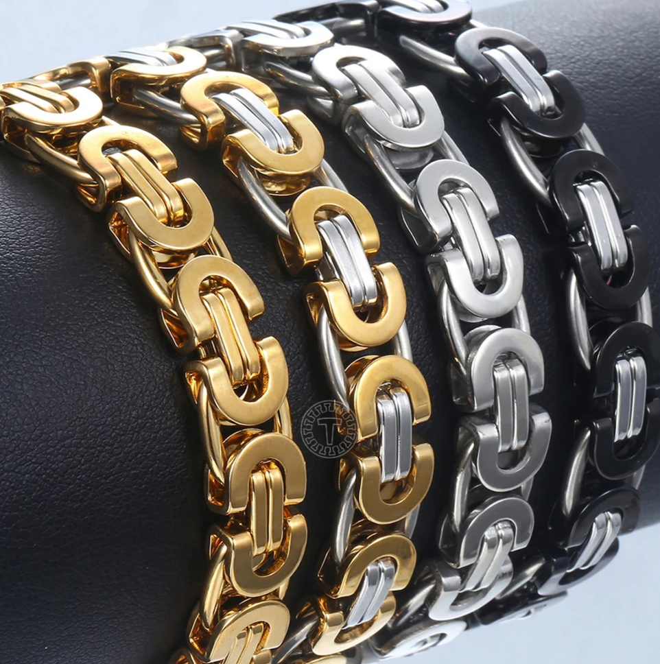 Byzantine Chain Bracelet
 for Men Gold Black Silver Color Stainless Steel Mens Bracelets Jewelry 6/8/11mm LKBM31