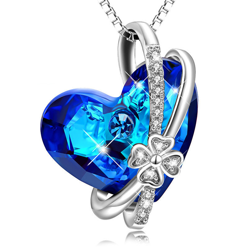 Fashion Blue Crystal Butterfly Heart Pendant Pendant