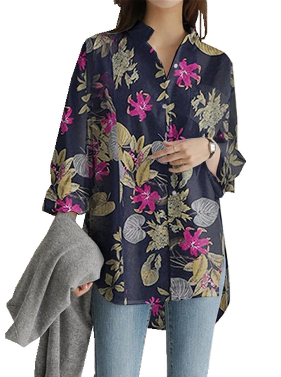 New Casual Print Top Button Women