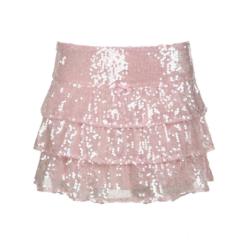 European And American Style Sequined Pleated Skirt