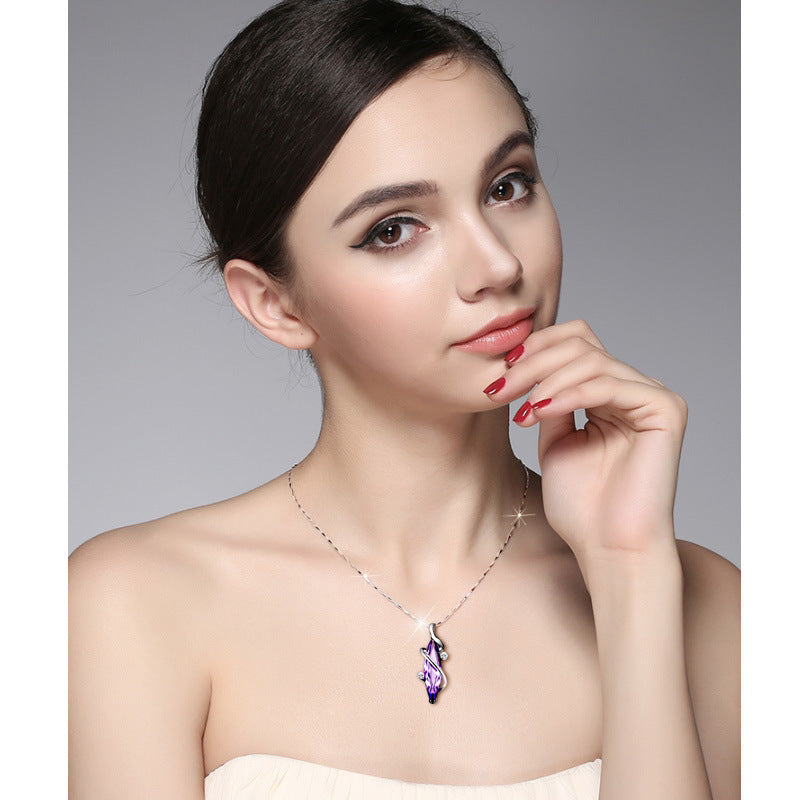 925 Sterling silver ladies purple crystal pendant necklace