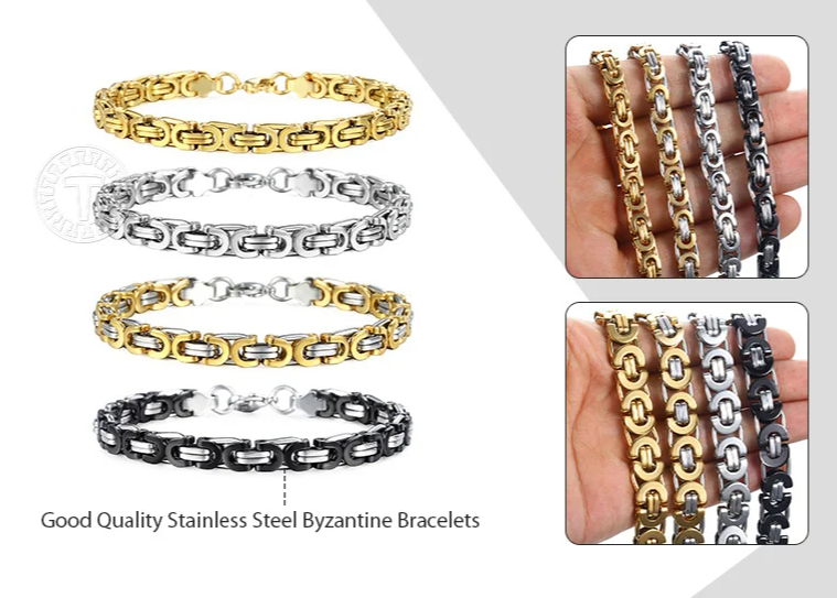 Byzantine Chain Bracelet
 for Men Gold Black Silver Color Stainless Steel Mens Bracelets Jewelry 6/8/11mm LKBM31