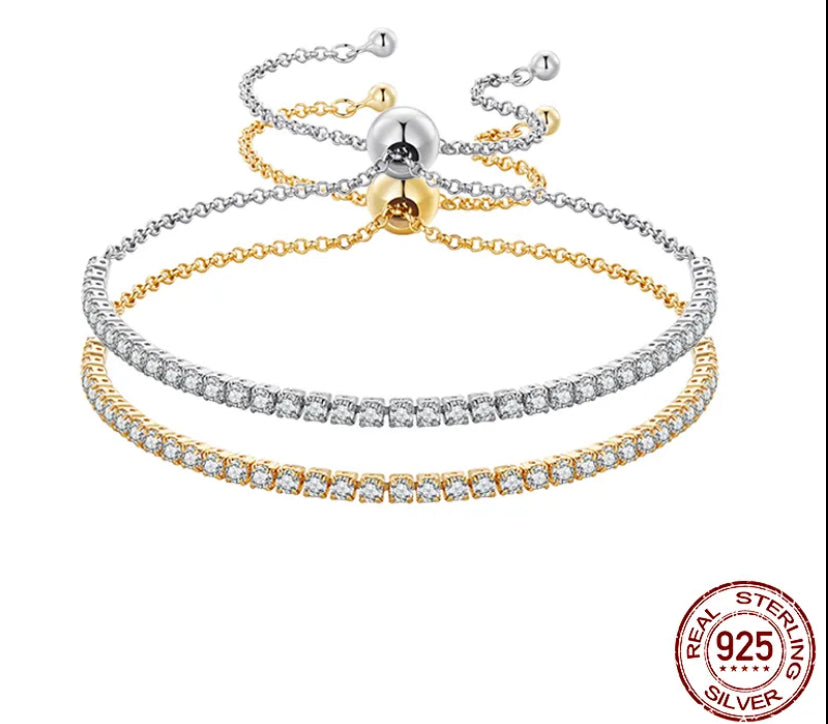 Bracelet
 14K Gold Plated CZ Classic Tennis Bracelet for Women, 925 Sterling Silver Adjustable Slider Bracelets