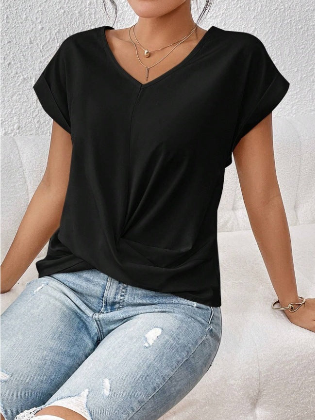 Casual Fashionable T-shirt Irregular Knot Top For Women