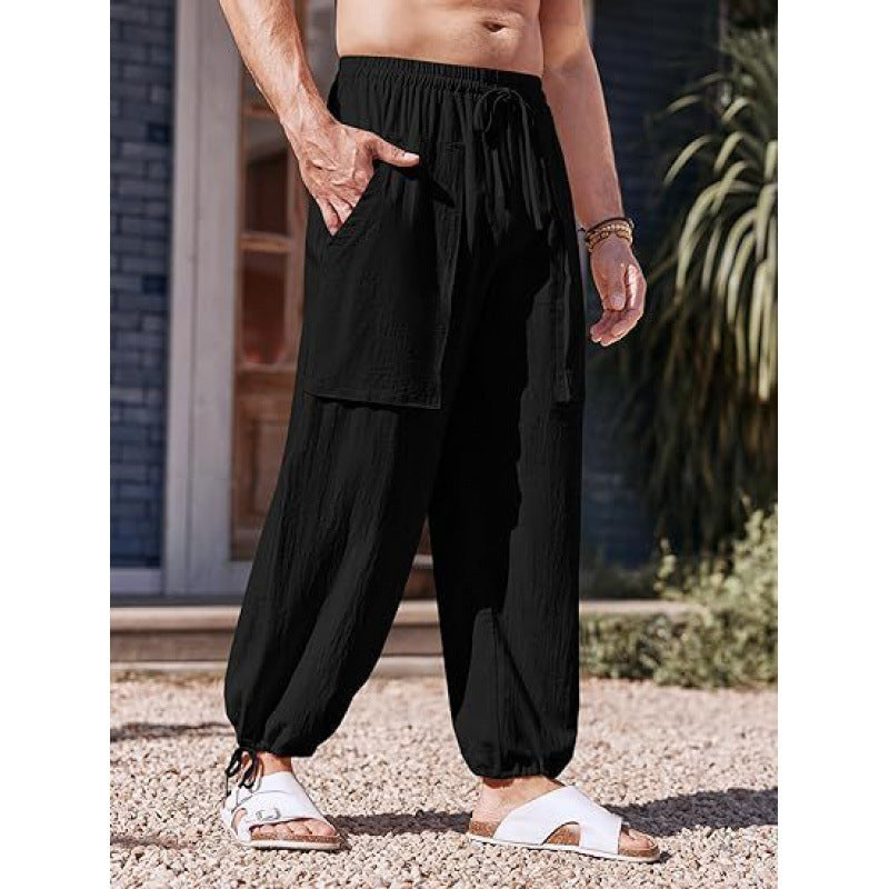 Summer Men's Multi-pocket Plus Size Cotton And Linen Casual Pants