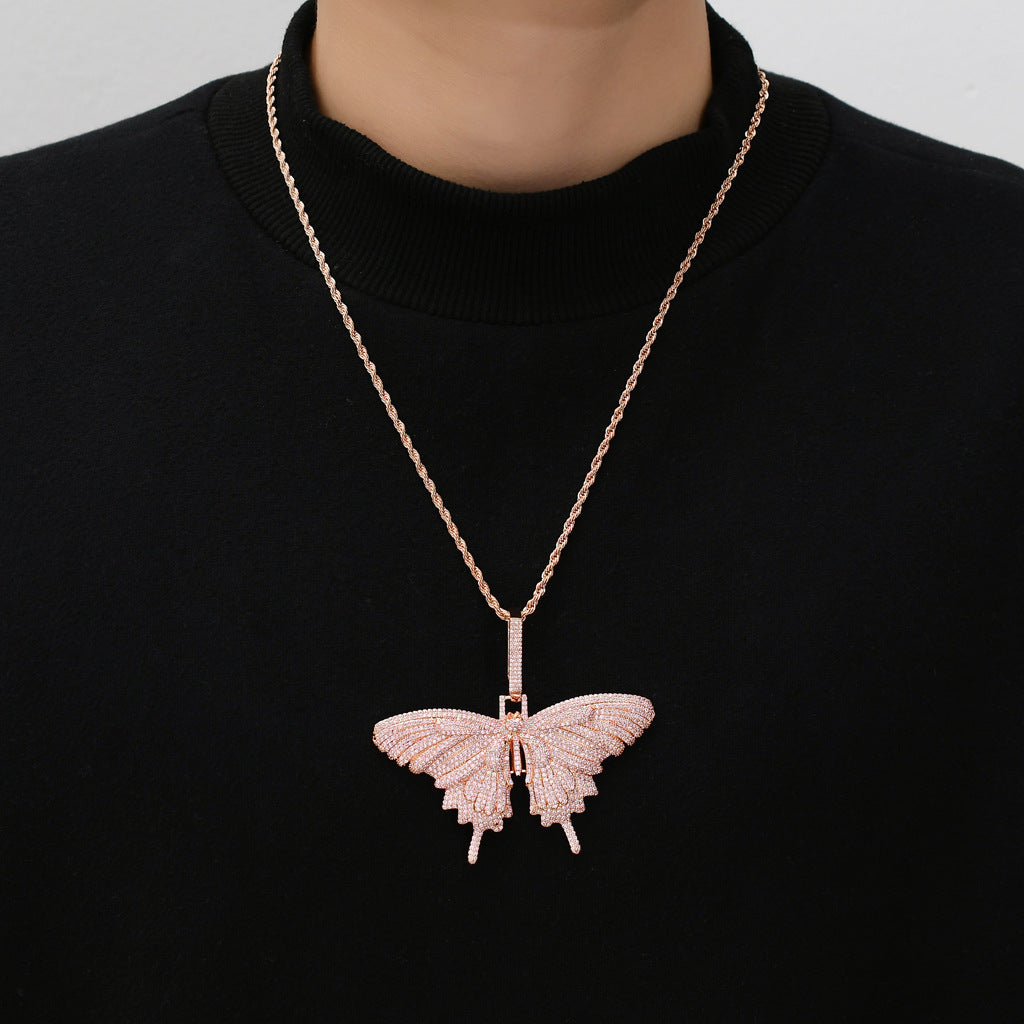 Zircon Butterfly Pendant Men's And Women's Necklace