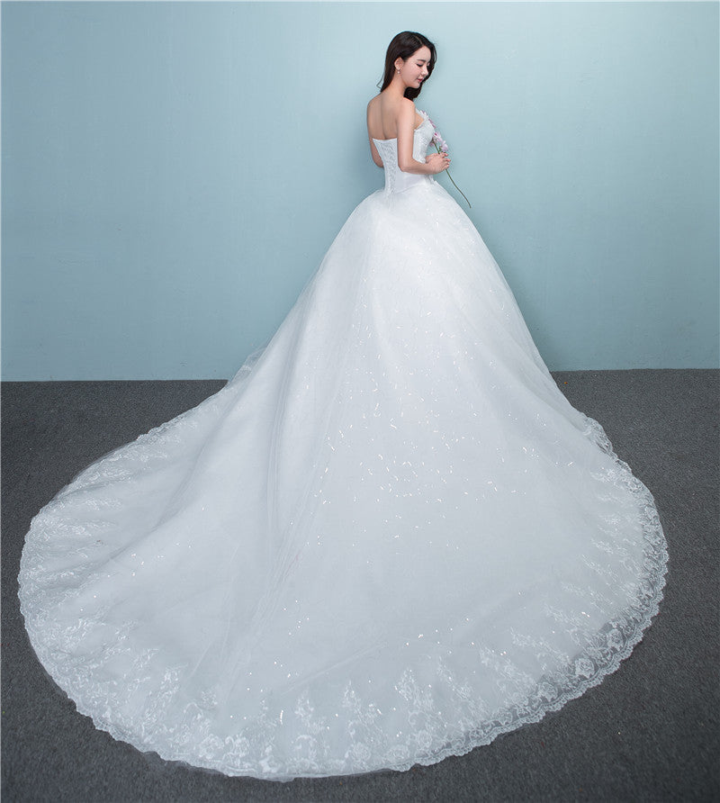 Aliexpress wedding bride wedding dress new large tail size wedding dress factory wholesale TH52