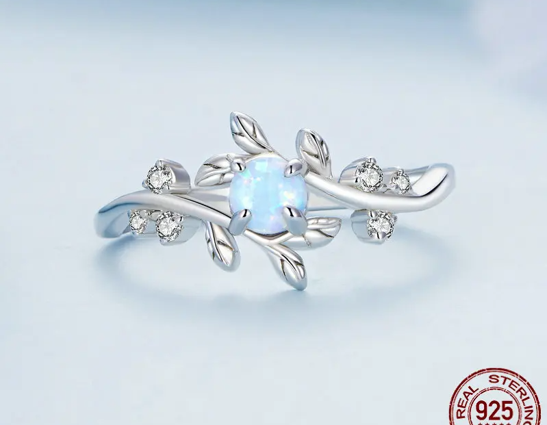 Vivienne RING
 925 Sterling Silver Leaf Ring White Opal Rings Elegant Vine Ring for Women Birthday Gift with Jewelry Box