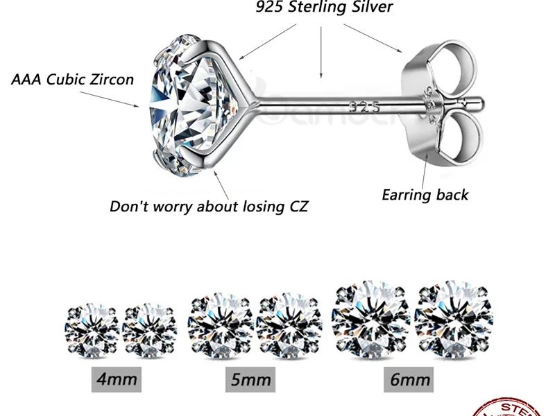 EARRINGS
 3 Pairs Stud Earrings Set 925 Sterling Silver Stone