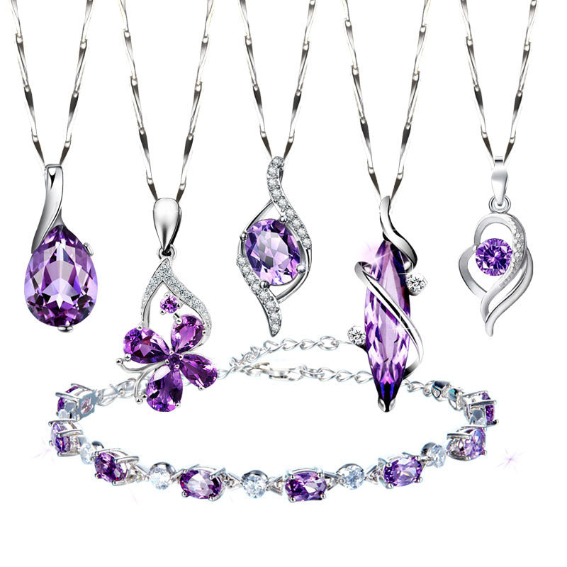 925 Sterling silver ladies purple crystal pendant necklace