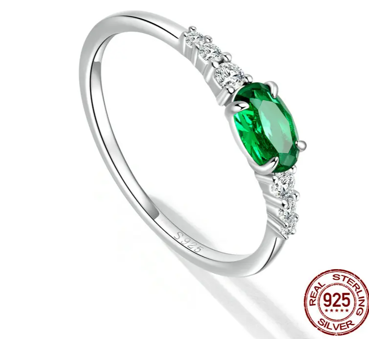 MALIA RING
 925 Sterling Silver Simple Gemstone Ring for Women Green Zirconium Ring Fine Jewelry Wedding Bridal Wedding Gift BSR265