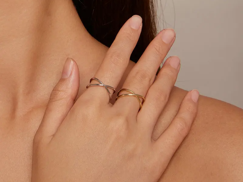 RING
 14K Gold Plated X Ring Dainty Minimalist 925 Sterling Silver Cross Ring for Women Promise Jewelry