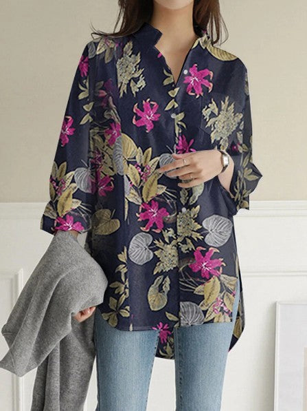 New Casual Print Top Button Women