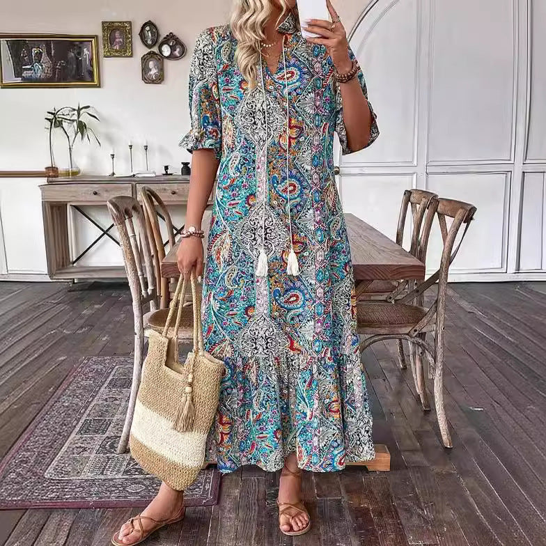 European And American Leisure Paisley Print Dress