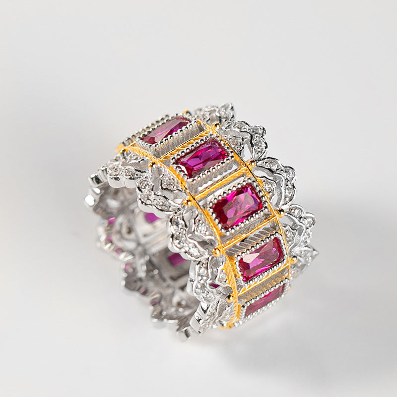 Women's Silver Gold-plated Zircon Inlaid Ring