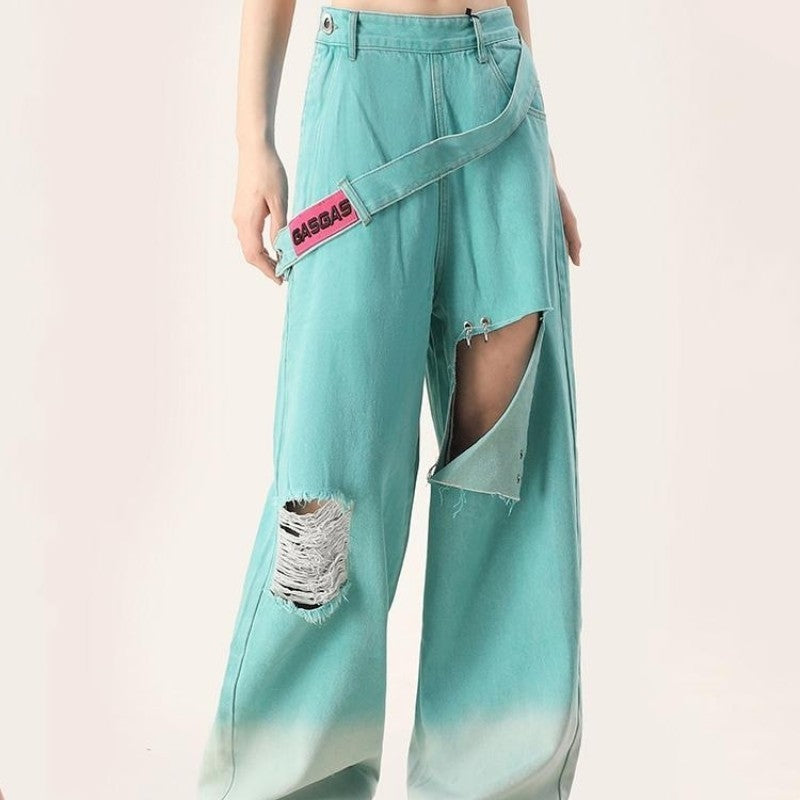 Summer New Loose Straight Irregular Personality Waist Seal Light Color Contrast Color