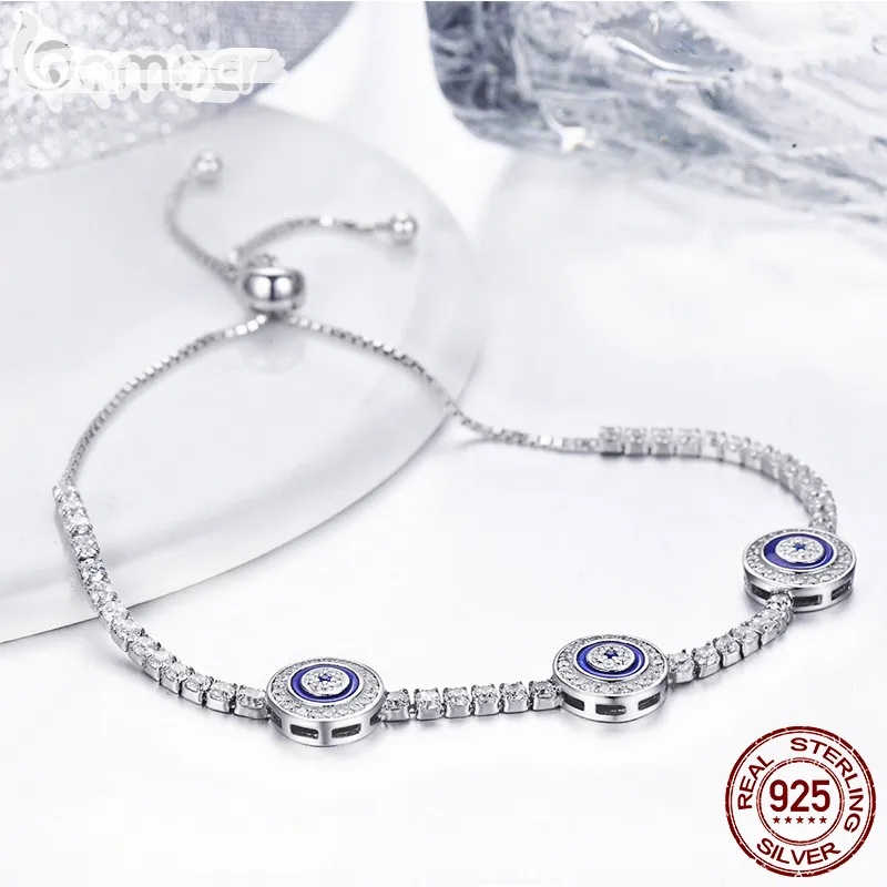 Bracelet                                                  925 Sterling Silver Luxury Round Blue Evil Eyes Clear Cubic Zircon Crystal Tennis Bracelet Jewelry SCB002