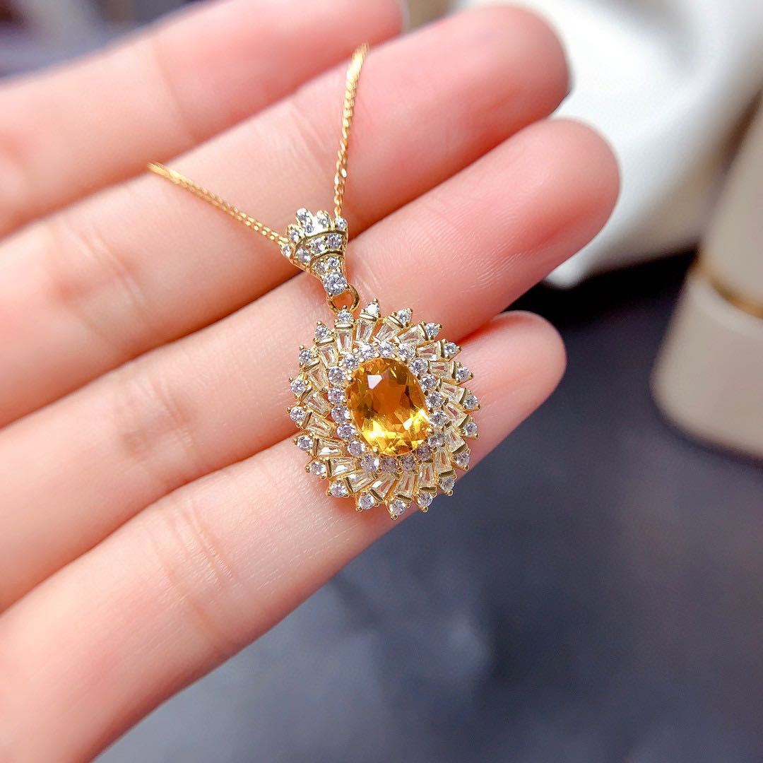 Fashion Silver Inlay Citrine Suit Female Ring Pendant