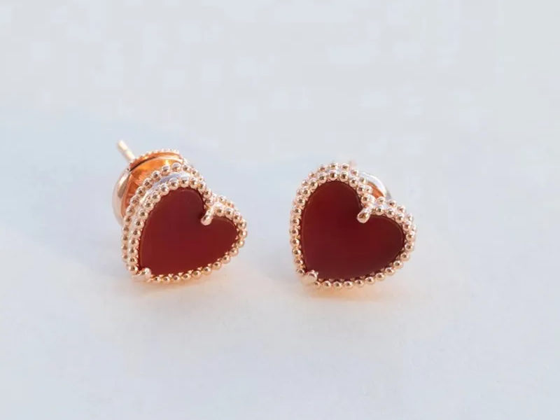 Lovely Rose Gold Carnelian Small Heart Earrings Female Fashion Luxury High Quality Women Jewelry Set Necklace Bracelet