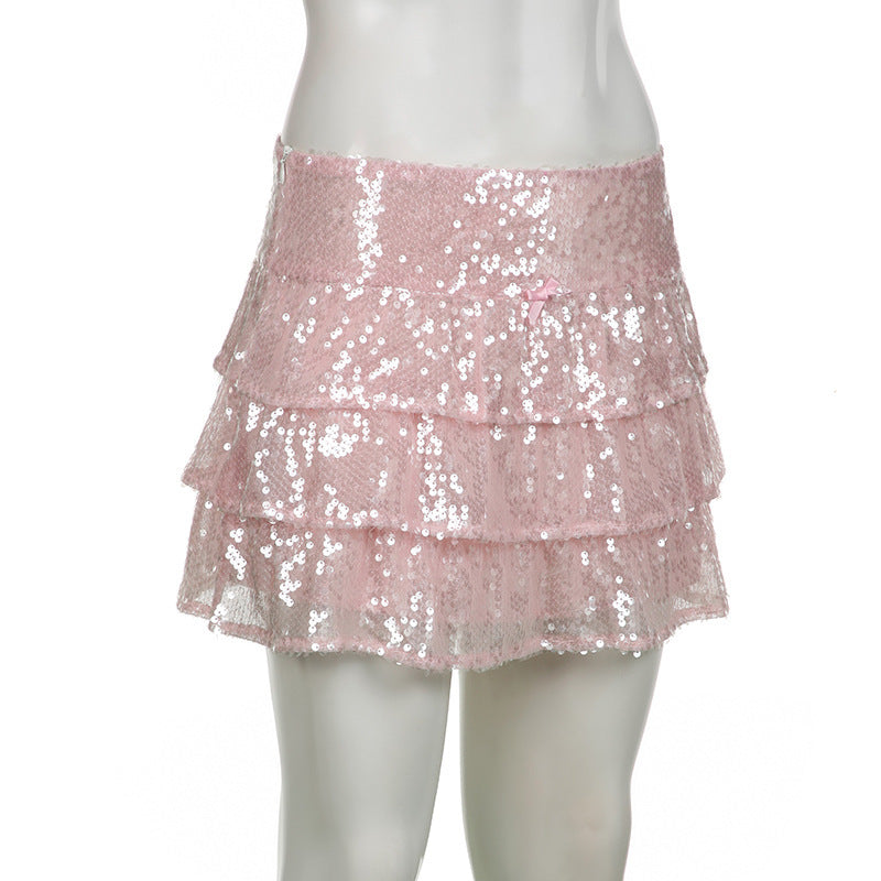 European And American Style Sequined Pleated Skirt