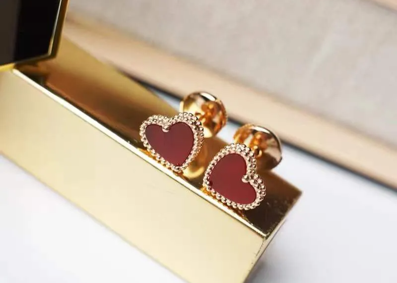 Lovely Rose Gold Carnelian Small Heart Earrings Female Fashion Luxury High Quality Women Jewelry Set Necklace Bracelet