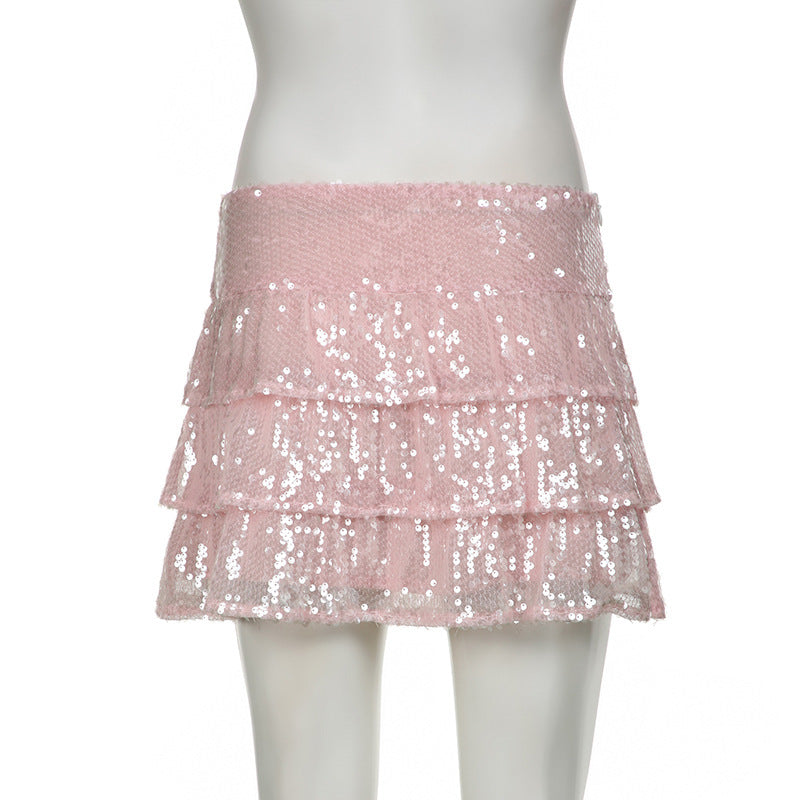 European And American Style Sequined Pleated Skirt