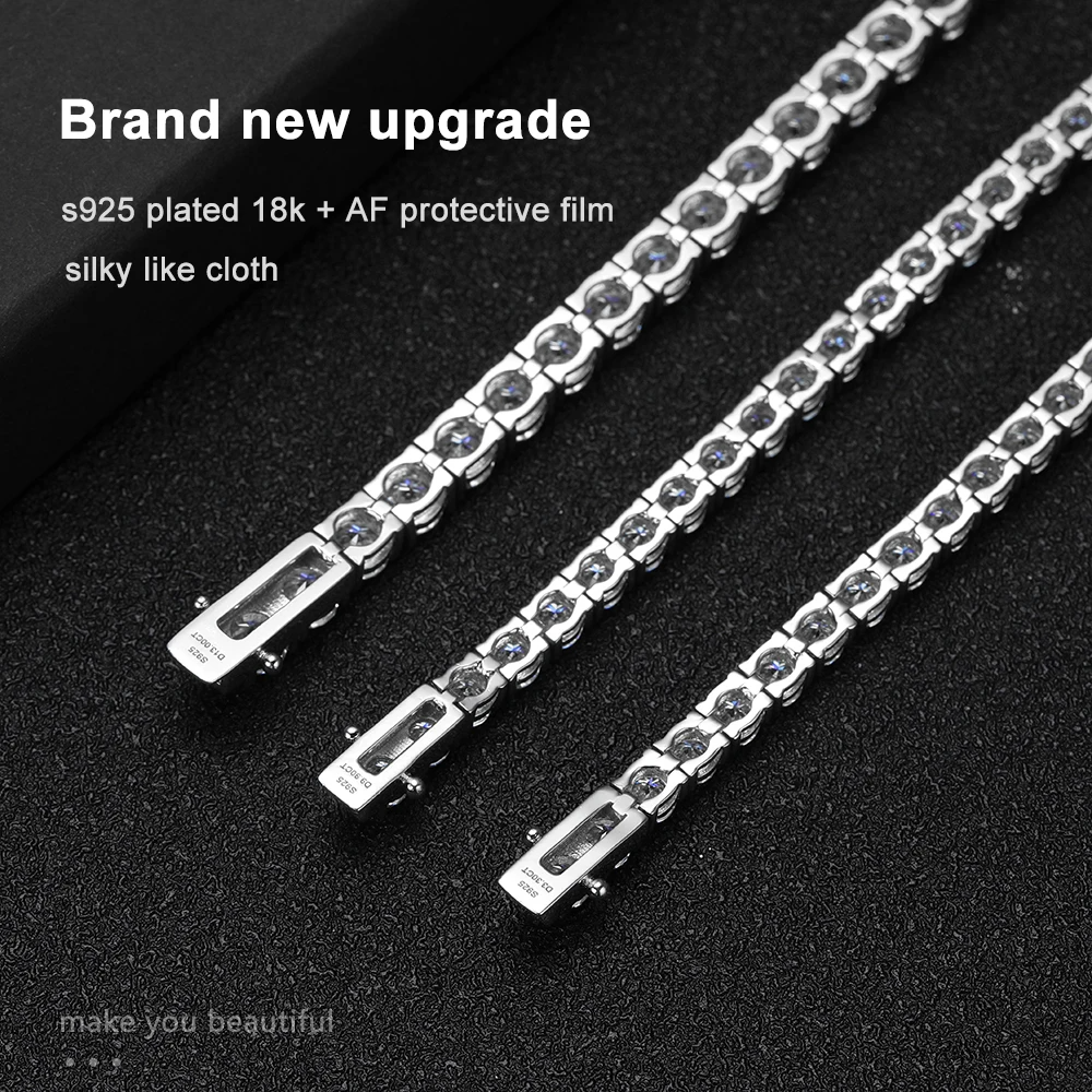 BRACELET.  ———
s925 Sterling Silver Plated 18k White Gold with GRA Bracelets for Women Man