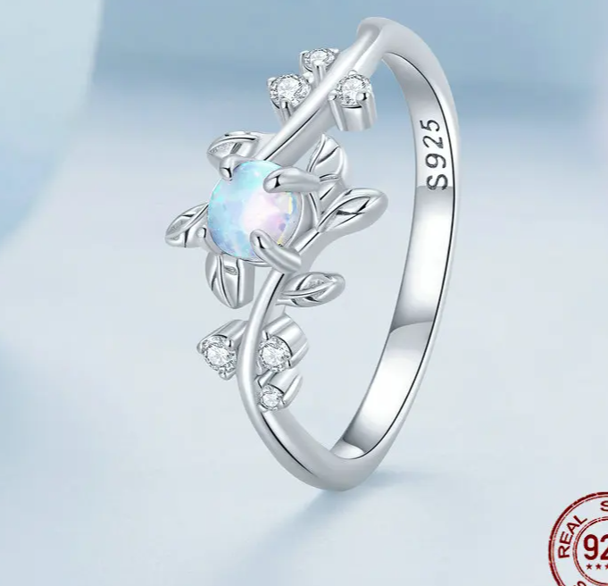 Vivienne RING
 925 Sterling Silver Leaf Ring White Opal Rings Elegant Vine Ring for Women Birthday Gift with Jewelry Box