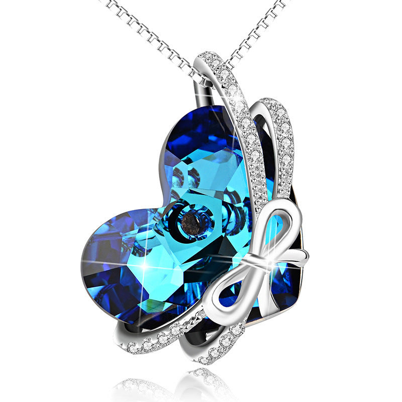 Fashion Blue Crystal Butterfly Heart Pendant Pendant