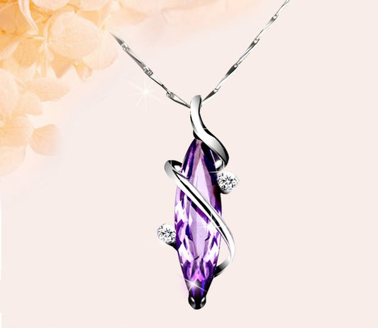 925 Sterling silver ladies purple crystal pendant necklace