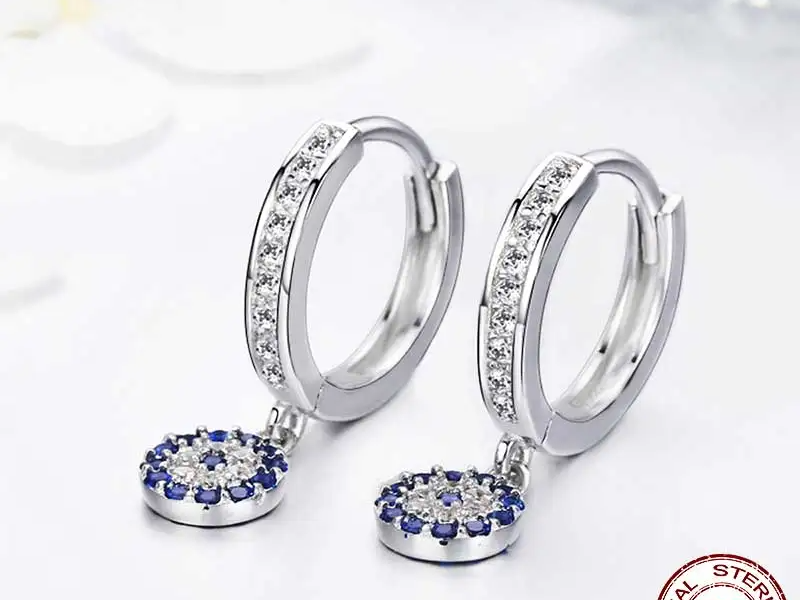 Earrings
 925 Sterling Silver Round Blue