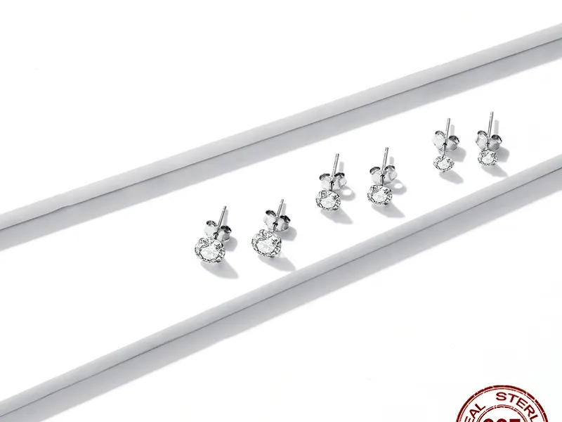 EARRINGS
 3 Pairs Stud Earrings Set 925 Sterling Silver Stone