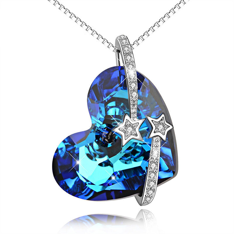 Fashion Blue Crystal Butterfly Heart Pendant Pendant