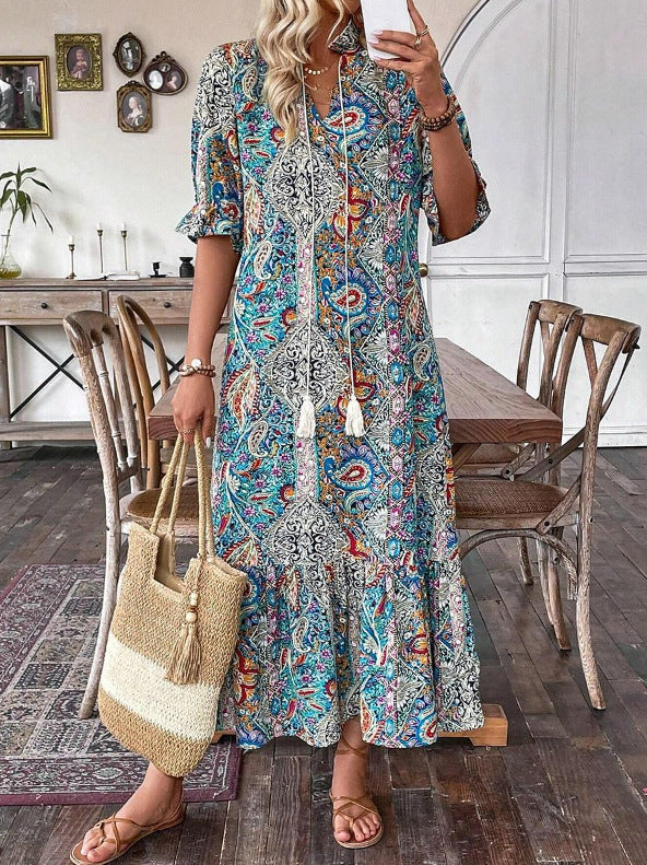 European And American Leisure Paisley Print Dress